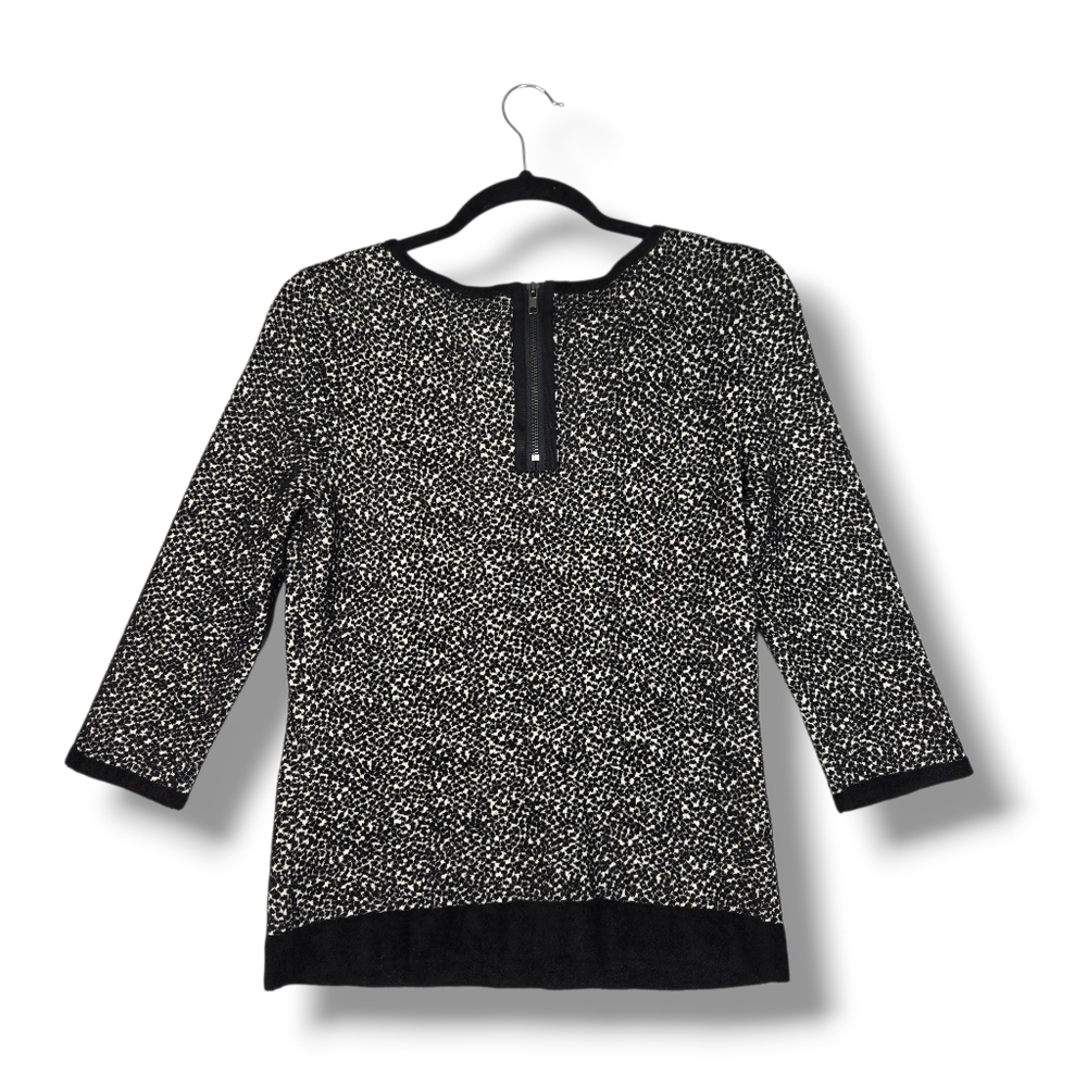 Moth Anthropologie Medium Lana Sweater Black White Chenille Fitted 3/4 Sleeve - Picture 11 of 16